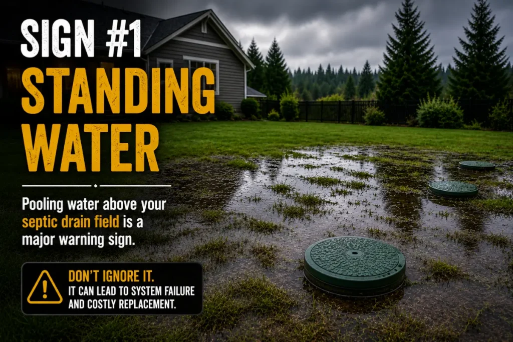 Standing water above a septic drain field